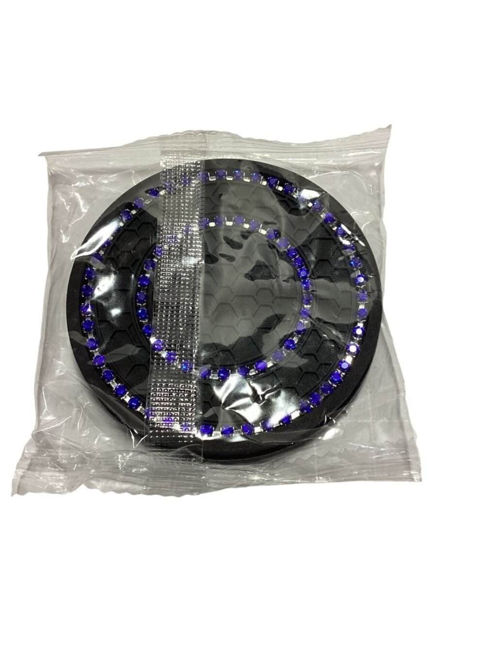 2 Pcs Blue Diamond Bling Auto Cup Coasters Rubber Black Blue NEW